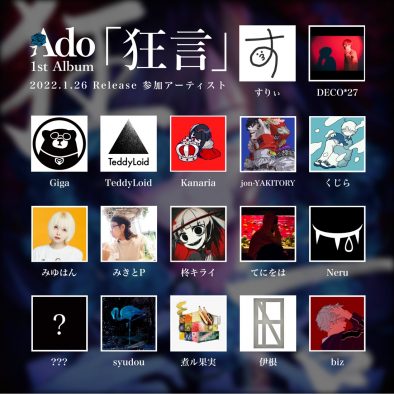 Ado、初のCDアルバム『狂言』に新録される6名のボカロPが明らかに