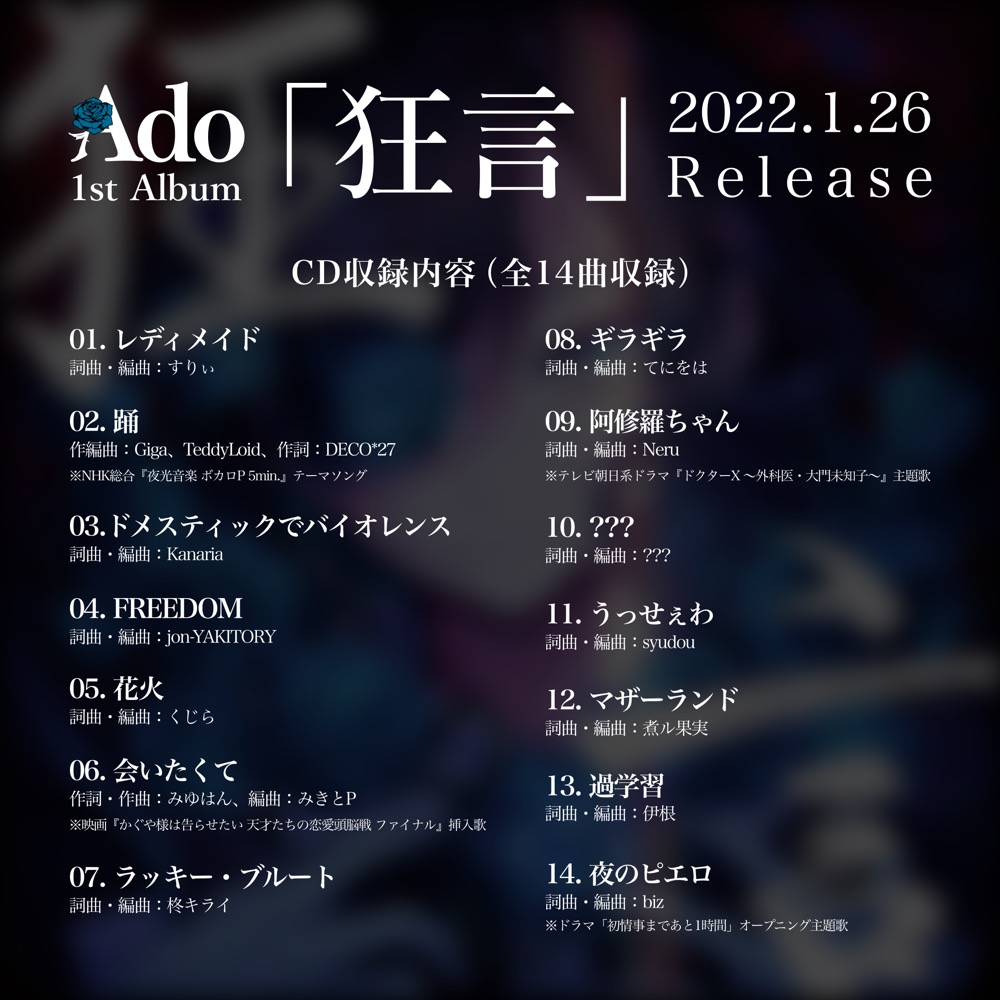 Ado、初のCDアルバム『狂言』に新録される6名のボカロPが明らかに - 画像一覧（5/7）