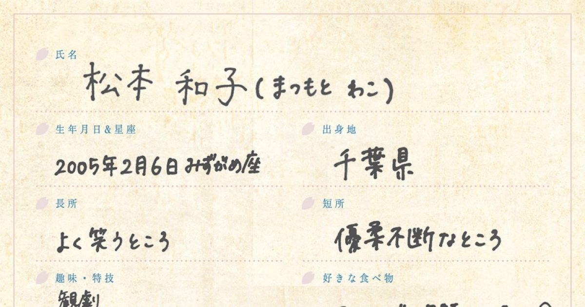 櫻坂46四期生撮り下ろし写真＆手書きプロフィール公開！第一弾は松本