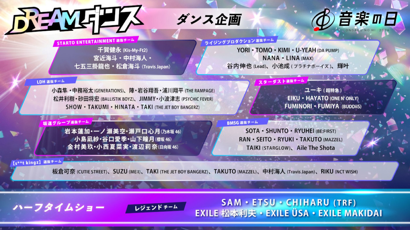 【音楽の日2026】DREAM ダンス選抜メンバー、パフォーマンス曲まとめ