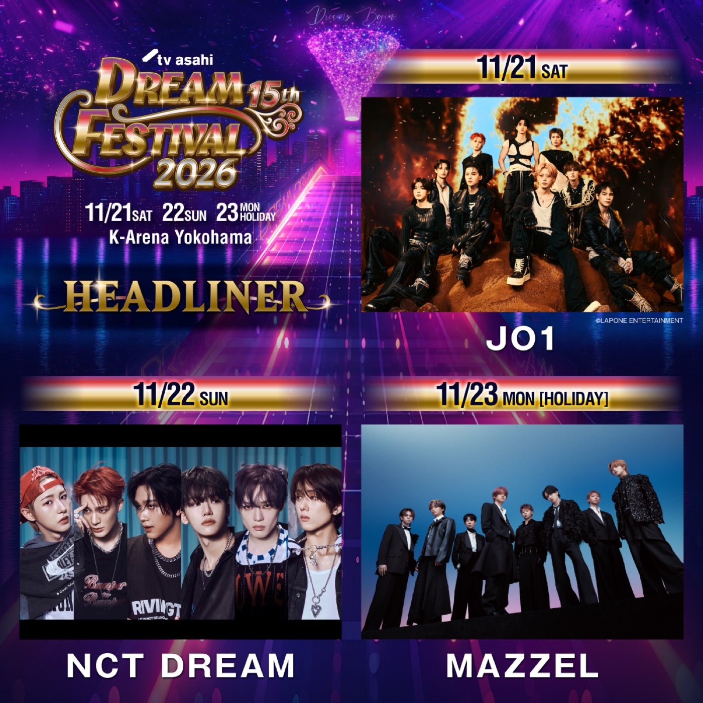 JO1、NCT DREAM、MAZZEL『テレ朝ドリフェス』ヘッドライナーに決定！追加出演アーティストも発表