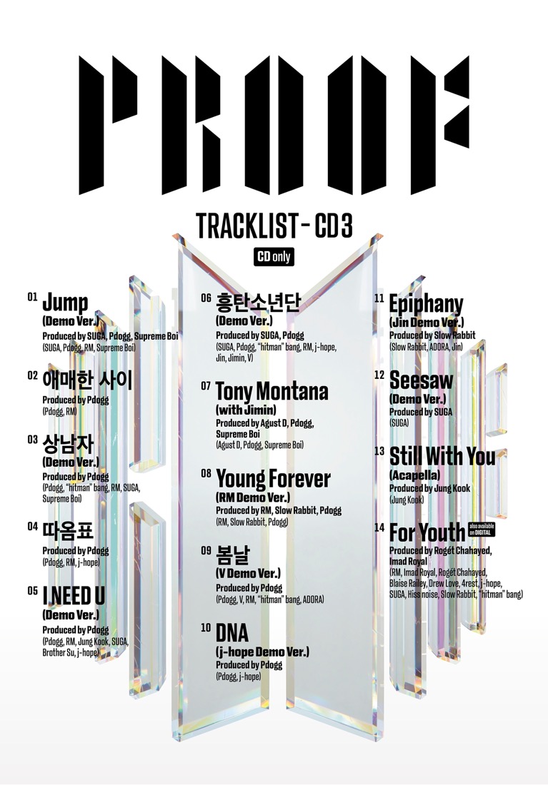 BTS、最新アルバム『Proof』CD3の収録曲を公開。ファンソング「For Youth」を含むスペシャルVer.に - 画像一覧（1/1）