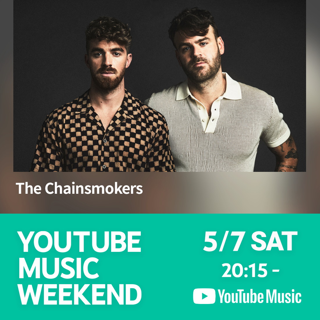 ザ・チェインスモーカーズ、『YouTube Music Weekend vol.5』プレミア公開の予約設定スタート