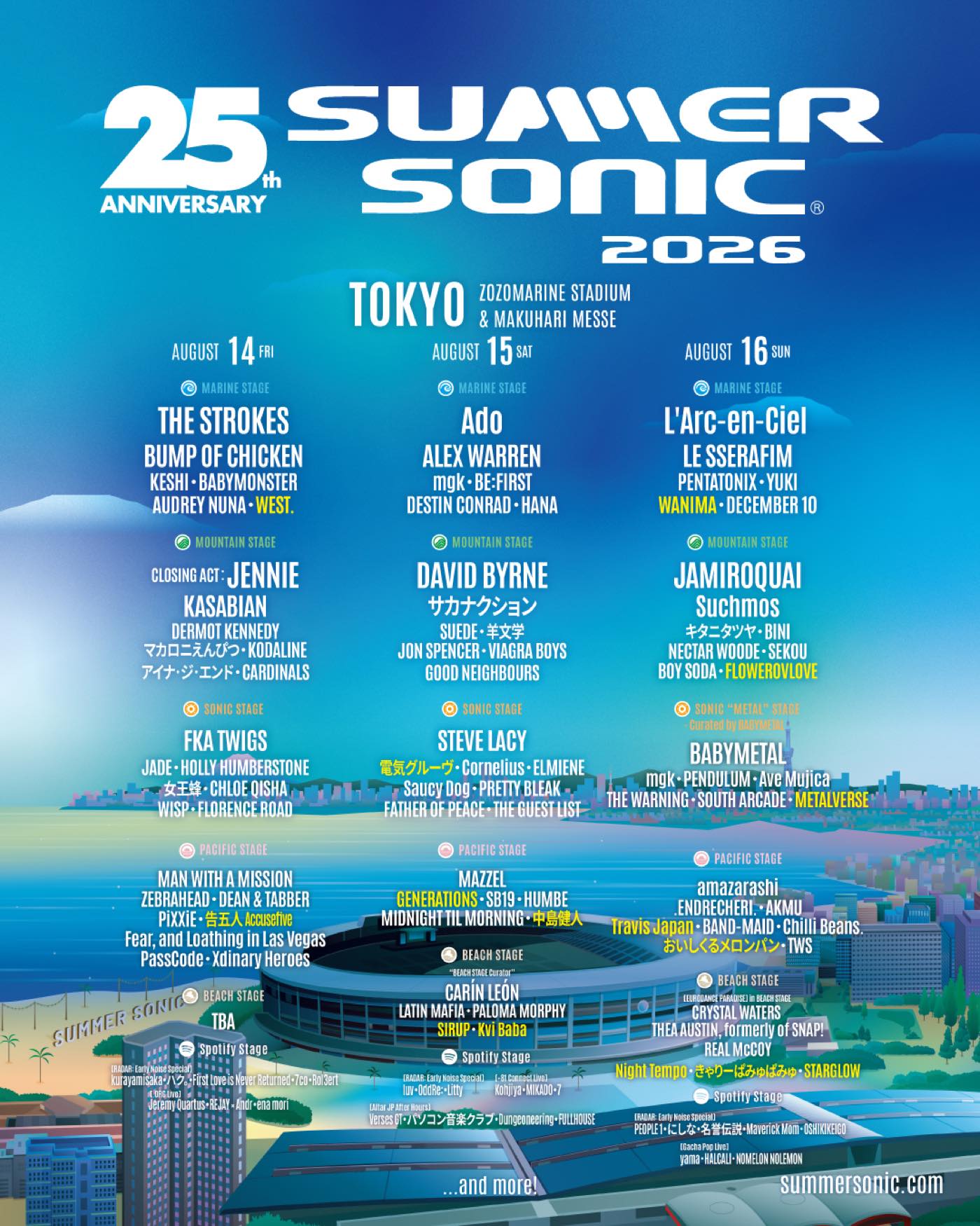 『SUMMER SONIC』WEST.、GENERATIONS、中島健人、Travis Japanら追加ラインナップ＆ステージ割発表