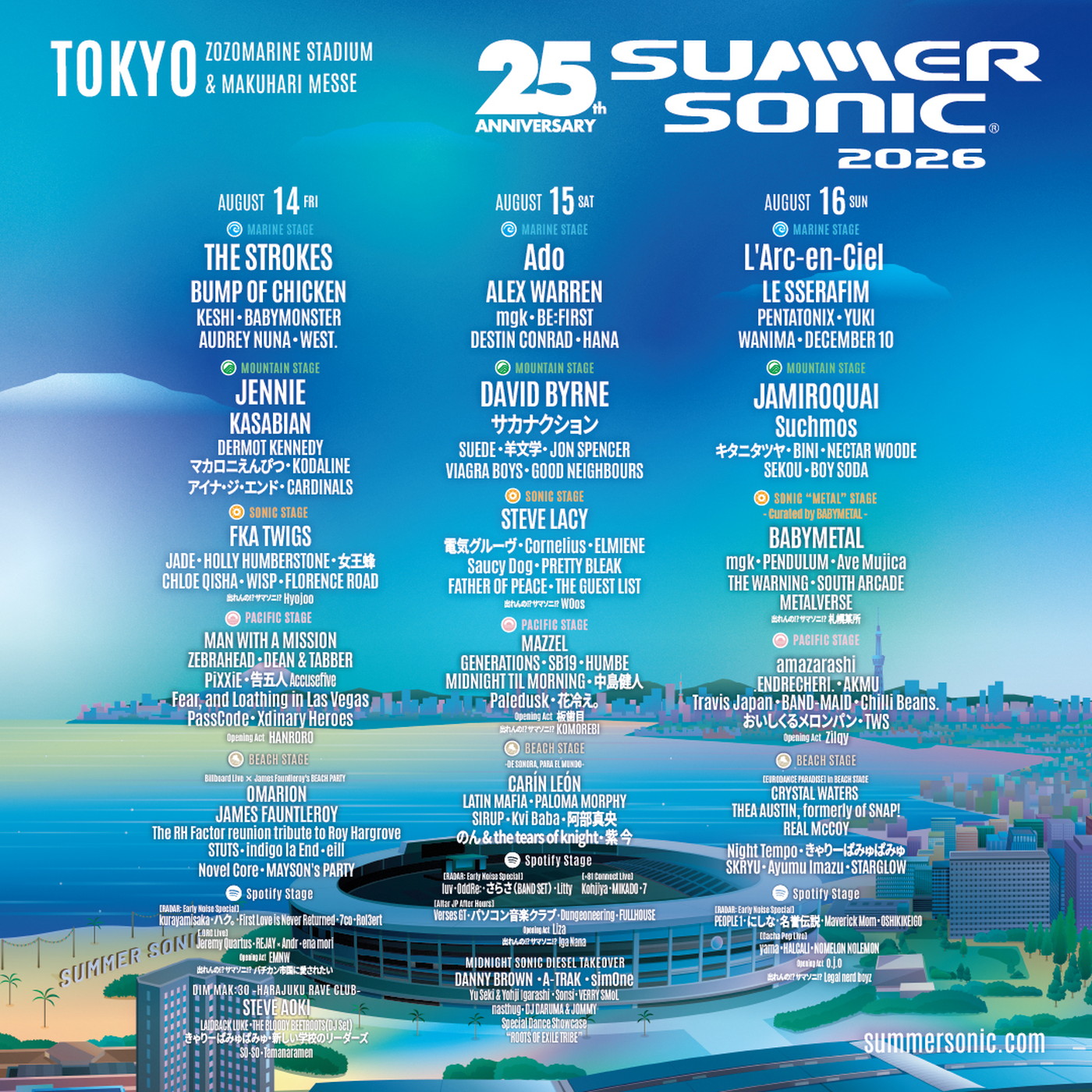 『SUMMER SONIC 2026』タイムテーブル＆最終追加アーティスト発表