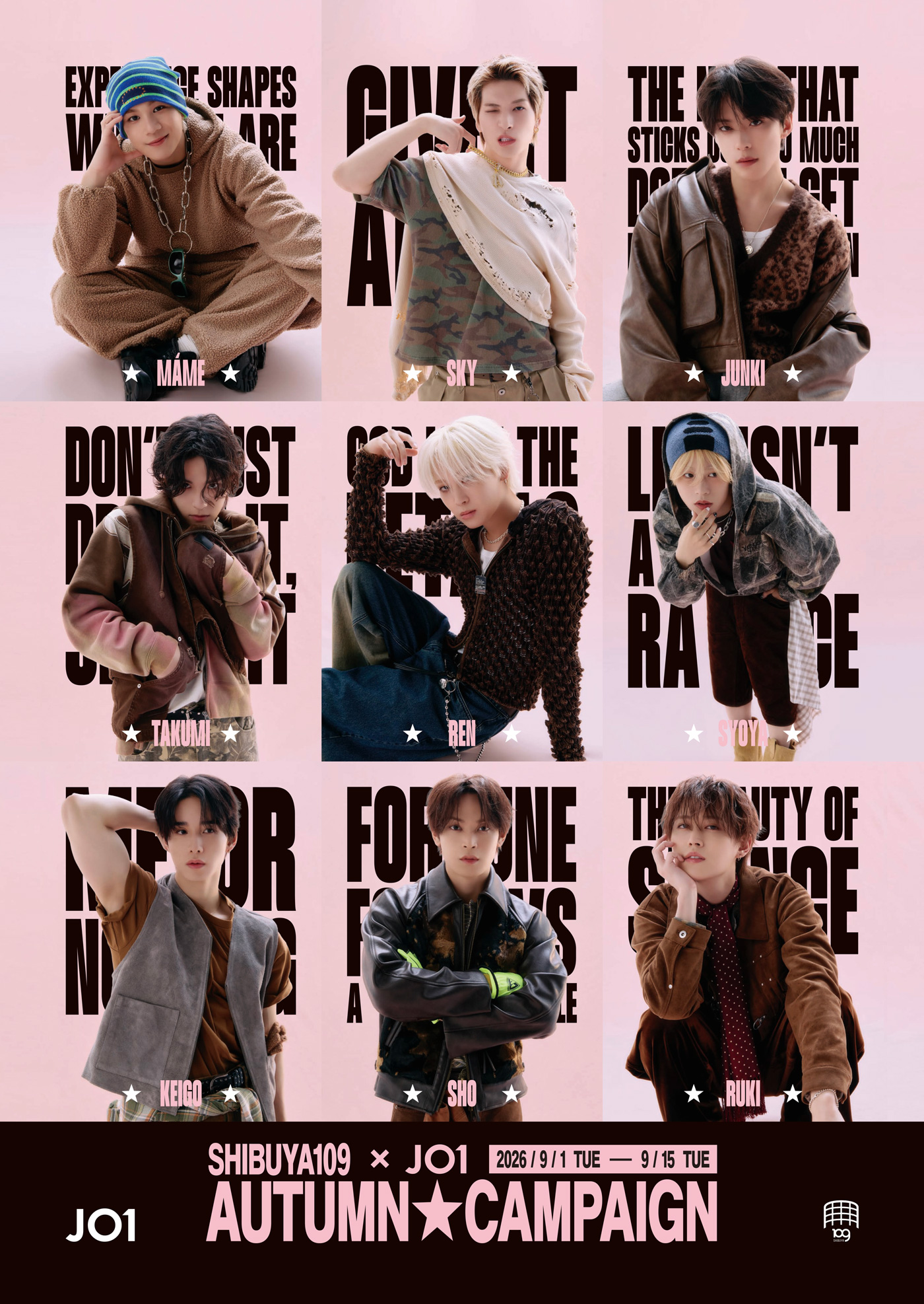 JO1がSHIBUYA109とコラボ『SHIBUYA109 × JO1 AUTUMN CAMPAIGN』 開催決定！POPUP STOREやコラボカフェが登場