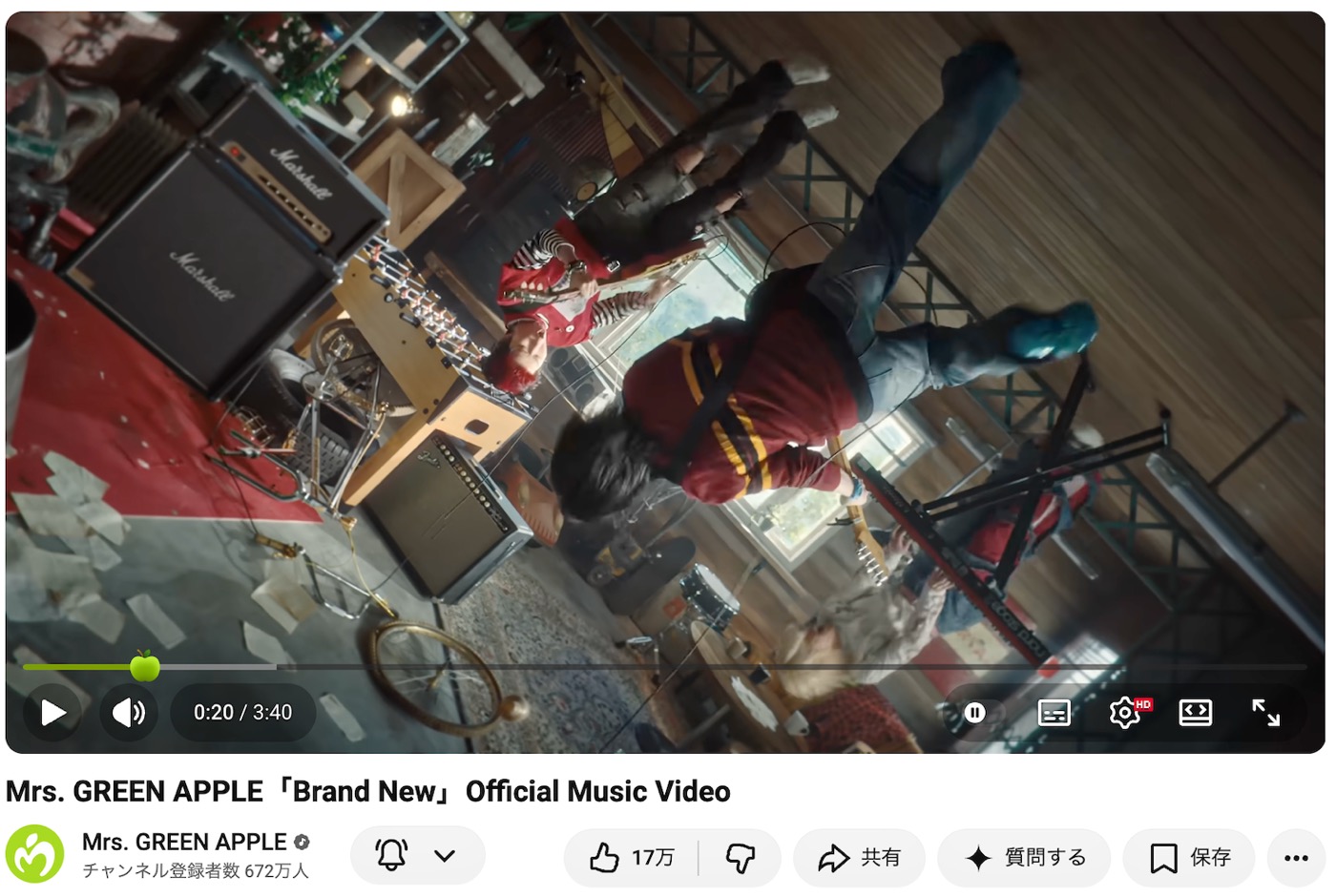 Mrs. GREEN APPLE、日本人アーティスト初の快挙！YouTubeのシークバーが“青りんご”仕様に
